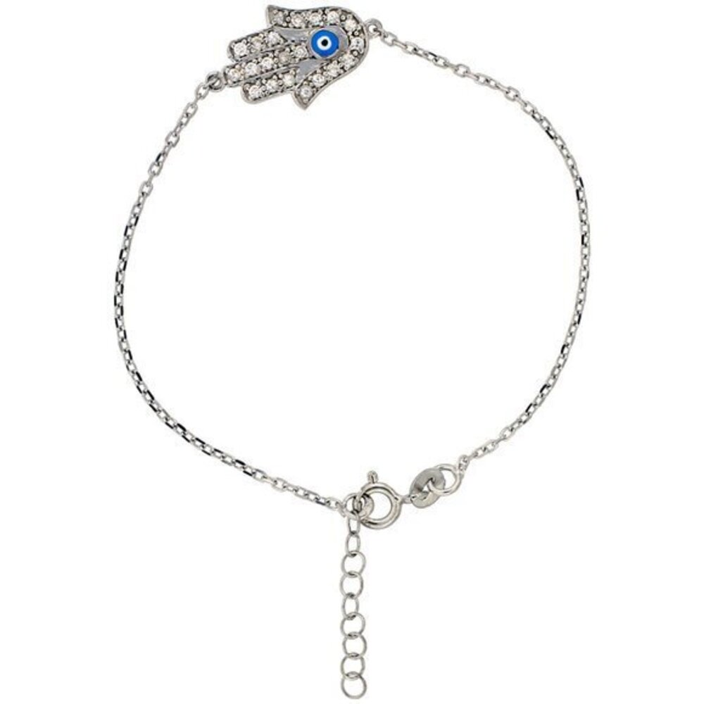 Sterling Silver CZ Hamsa Charm Bracelet 6.75"